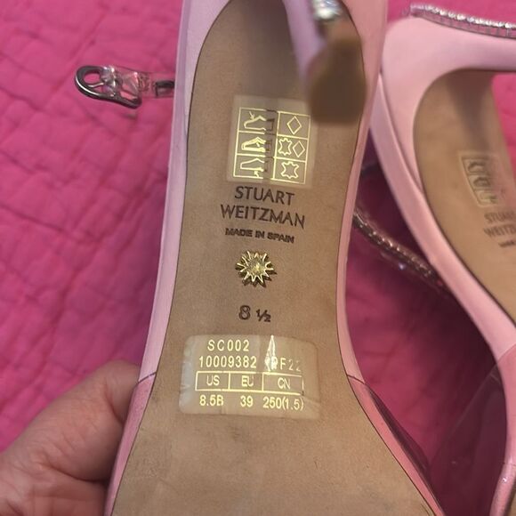 Stuart Weitzman Pink Clear Heels with Rhinestone Strap, US8,5 - Picture 12 of 12